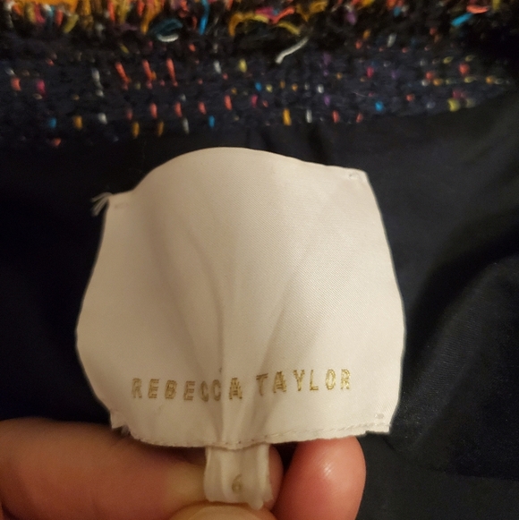 Rebecca Taylor Rainbow Tweed Jacket in Navy. Funfetti. Pleated parts. Size 6. - Picture 5 of 15